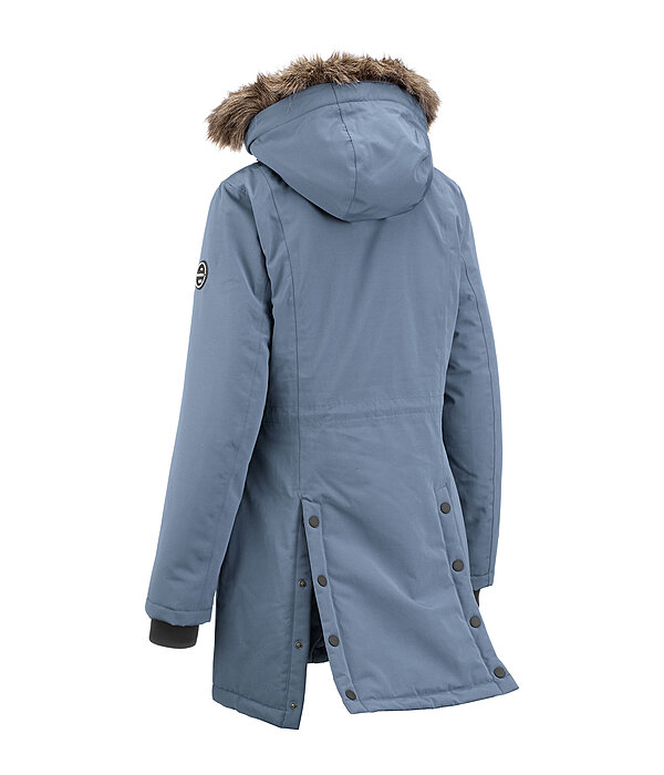 Extrem warmer und langer Winter-Reitparka mit hoher, verstellbarer und per RV abnehmbarer Kapuze, die mit einem per RV abnehmbar