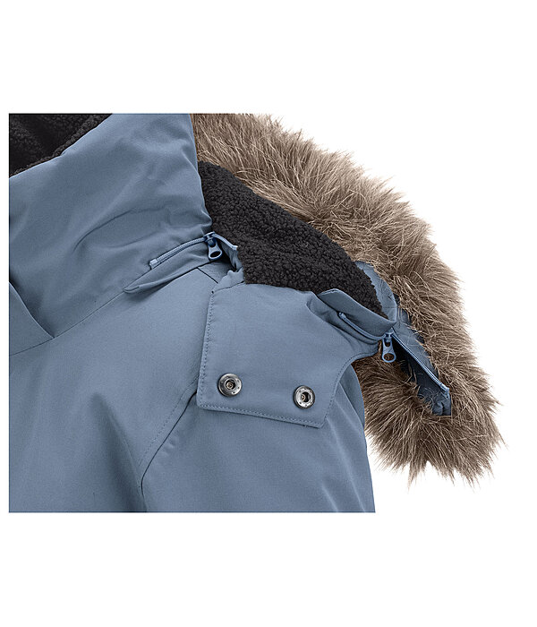 Extrem warmer und langer Winter-Reitparka mit hoher, verstellbarer und per RV abnehmbarer Kapuze, die mit einem per RV abnehmbar